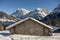 View of the Swiss mountains in winter. Mittelhornin clouds, Schreckhorn and Wetterhorn. Swiss alps in Switzerland Jungfrauregion