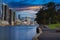 View of Sydney Harbour Barangaroo, Darling Harbour and Sydney CBD viewed from Balmain wharf NSW Australia