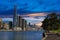 View of Sydney Harbour Barangaroo, Darling Harbour and Sydney CBD viewed from Balmain wharf NSW Australia