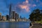 View of Sydney Harbour Barangaroo, Darling Harbour and Sydney CBD viewed from Balmain wharf NSW Australia