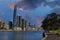 View of Sydney Harbour Barangaroo, Darling Harbour and Sydney CBD viewed from Balmain wharf NSW Australia