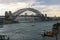 View on Sydney harbour bridge on overcast day