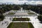 View of the symmetrical landscape of Gorky Park with flower beds and a fountain