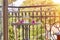 View on the table of balcony. Summer cocktails and surreal flowers of bougainvillea in front of Turkey flag and