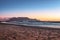 View of Table Mountain and Cape Town city coastline at sunset, Cape Town