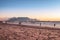 View of Table Mountain and Cape Town city coastline at sunset, Cape Town