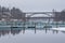 View of the The Tahtiniemi Bridge, a cable-stayed harpform bridge in Heinola, Finland.