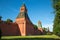 View of the Taina First and Second Nameless towers of the Kremlin on a clear Sunny day.