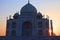 View of the Taj Mahal at sunrise is an ivory-white marble mausoleum