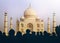 View Of Taj Mahal With Tourist Silhouettes Concept