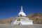View of Tall Shanti stupa with blue sky, the big stupa in Leh and one from the best buddhist stupas in Jammu and Kashmir, Ladakh,