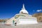 View of Tall Shanti stupa with blue sky, the big stupa in Leh and one from the best buddhist stupas in Jammu and Kashmir, Ladakh,