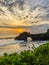 View of Tanah Lot, traditional balinese temple at sunset