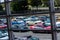 View of the taxi line out an airport window