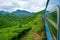 View of tea plantations from train betweeen Kandy and Nuwara Eliya