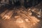 View of the teakwood coffins which have been carved by the Lawa tribes people thousands of years ago inside of Tham Lot cave