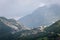 A view of Tebing Soni, Papandayan on the back side with thick vegetaion on it on cloudy grey day. Papandayan Mountain is one of