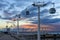 View of the Telecabine Lisboa cable car gondolas at the World Expo grounds in Lisbon at sunset