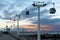 View of the Telecabine Lisboa cable car gondolas at the World Expo grounds in Lisbon at sunset