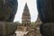 View of a temple in ancient Prambanan temple complex