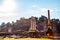 View on the Temple of Castor and Pollux and on Domus Tiberiana palace remains ruins as a part of west edge of Palatine hill with