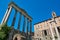 View of the Temple of Saturn and part of the Tabularium at the Roman Forum in Rome.v