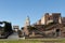 View on the Temple of Venus and Roma, via Sacra and arch of Titus. View from Colosseum. No people. Rome