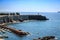 View on the terrace Giovanni Bovio and the lighthouse of Rocchetta in Piombino, Tuscany, Italy