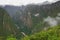 View from terraces of Lost Inca City of Machu Picchu to canyon