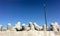 View of the tetrapod breakwaters of the pier at the harbor of Pesaro in Italy