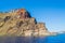 View of Therasia cliff face harsh landscape Aegean Sea Greece