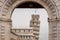 View thru the Porta Santa Maria of Pisa Cathedral and Pisa tower