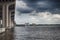 View of thunderstorm clouds above water - hurricane