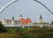 View Through The Tiergarten Bridge To The City Hall And The Cathedral In Dessau Germany On A Beautiful Sunny Autumn Day