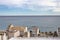 View of the tiled roofs of the village of Altea, overlooking the skyline connecting the sea and blue sky with beautiful