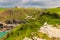 View of Tintagel Island and legendary Tintagel castle.