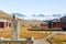 View to abandoned Russian arctic settlement with the bust of Lenin in the foreground in Pyramiden, Norway