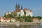 View to the Albrechtsburg castle and Meissen cathedral from across the Elbe river in Meissen, Germany.