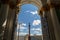 View to the Alexander Column and the Palace Square through arch of gate of the Winter Palac