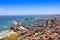 View to Alicante coastline, marina, cruise ship port and city ce