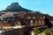 View to the aqueduct and the Morella castle. Spain