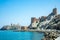 View to the arabian Al Mirani and Al Jalali castles standing on the rocks, Muscat, Oman