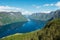 View to the Aurlandsfjord from Stegastein viewpoint, Norway.