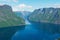 View to the Aurlandsfjord from Stegastein viewpoint, Norway.