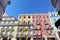 View to the Bairro Alto district in the historic center of Lisbon, traditional facades in the streets of the old town, Portugal