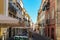 View to the Bairro Alto district in the historic center of Lisbon, traditional facades in the streets of the old town, Portugal