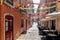 View to the Bairro Alto district in the historic center of Lisbon, traditional facades in the streets of the old town, Portugal