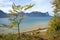 View to beautiful lake Mondsee, in autumnal landscape austria, above the roadside