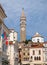 View to the Bell Tower of St. George`s Parish Church from Tartini Square in Piran