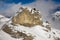 View to the Birg cable car station from the cable car gondola on the way to Schilthorn in Murren, Switzerland.